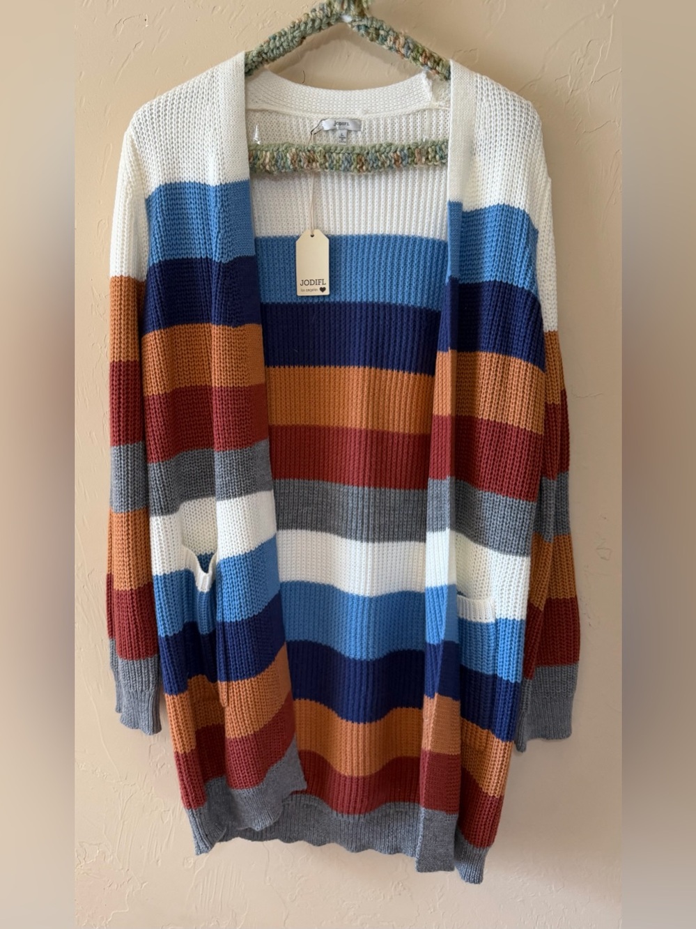 Jodifl Multicolor Striped Open-Front Women's Cardigan Sweater